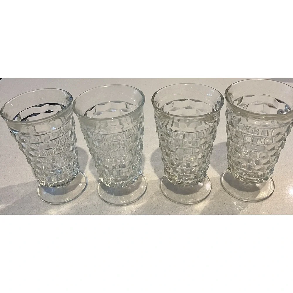 Vintage Whitehall Clear Cubic Heavy Glass Footed set Of 4